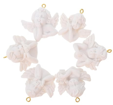 DEARMAMY 12 Stück Teiliges Engel Miniatur Figuren aus Resin Filigrane DIY Schmuckanhänger Leichte Schutzengel Schlüsselanhänger für Telefonhüllen und Bastelmaterial für