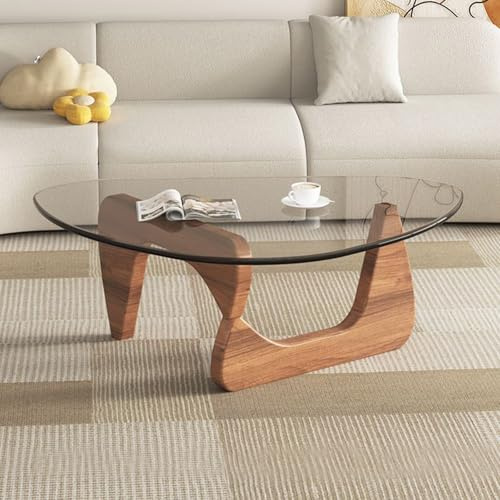 AnYaBinni Triangolo Vetro Tavolino da Caffè, Tavolino da Caffè in Moderno con Base in Legno Massiccio, Tavolo da Pranzo da Salotto per Soggiorno, Camera da Letto, Balcone, 83 * 57 * 40 CM