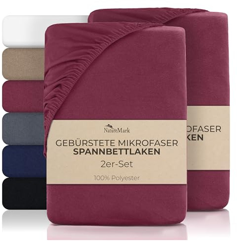 NatureMark Sábana bajera ajustable de microfibra, 2 unidades, suave, transpirable y fácil de limpiar, hipoalergénica, de secado rápido y estable, 90 x 200 cm, color burdeos