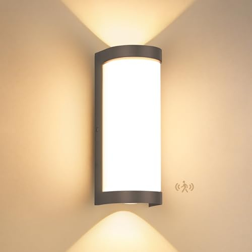 YindaLux 24W LED Aussenlampe mit bewegungsmelder, IP65 2700LM Wandleuchte Innen/Außen, 3000K Modern Außenleuchte mit bewegungsmelder, Aluminium Außenleuchte für Terrasse, Eingang, Flur, Anthrazit
