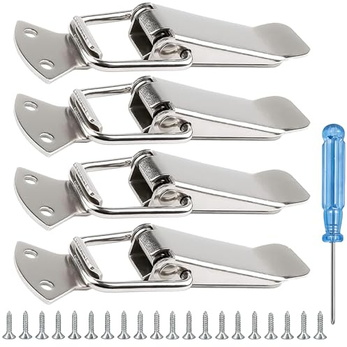 Catch Spring Loaded Toggle Latches, Stainless Steel Catch Clamp Clips, Lock Hasp with Buckles for Toolbox Mailbox Drawer Cabinet Case Door Closet Locker, Quick Release Hardware Replacement, 110mm 4pcs