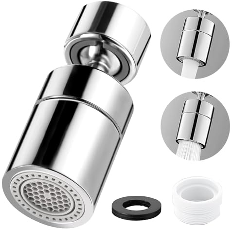 XIAOGUA Aireador Grifo Cocina Filtro Agua Grifo Accesorios de Cocina Aireador Cocina 360° Giratorio Atomizador Ajustable 2 Modos Difuso Fregadero Difusor Compatible con La Mayoría de Grifos(Plateado)