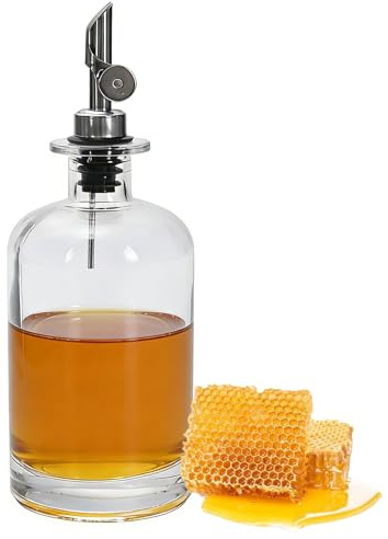 Hynorian Honigspender Glas 450ml mit Edelstahlausgießer Silikondichtstopfen | Sirupspender mit Belüftungsrohr für gleichmäßiges Ausgießen, geeignet für Honig, Sirup und die Nutzung in Küche und Esstisch