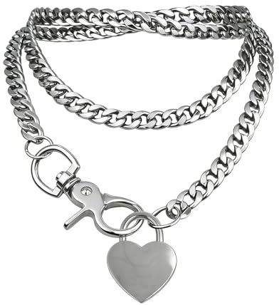 Collier Coeur pour Femme Anneau torique Pendentif D'amour pour Femme Hypoallergénique Collier Tour De Cou Punk Avec Pendentif Chaîne en forme de cœur Colliers De Gothique Pour Femme (Argent 3)