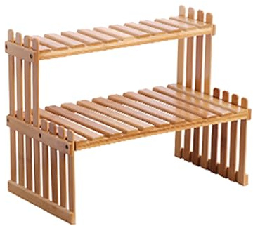 Buachois Table Top Plant Stand,Bamboo Plant Stand for Indoor Plants,Small Plant Shelf for Desk,Desktop Succulent Flower Pot Holder Storage Organizer (37cm & 2 Layers)