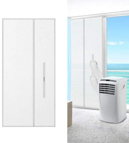 Risveglio - Aire acondicionado portátil para kit de sellado de puerta para puertas correderas de hasta 90 x 210 cm, tapón de aire caliente de escape de 210 T de poliéster con cierre de cremallera