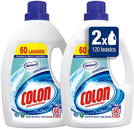 Colon Detergente para Ropa Líquido Fragancia Nenuco Hipoalergénico - Pack de 2 botellas de 60, 120 lavados, 120 Dosis