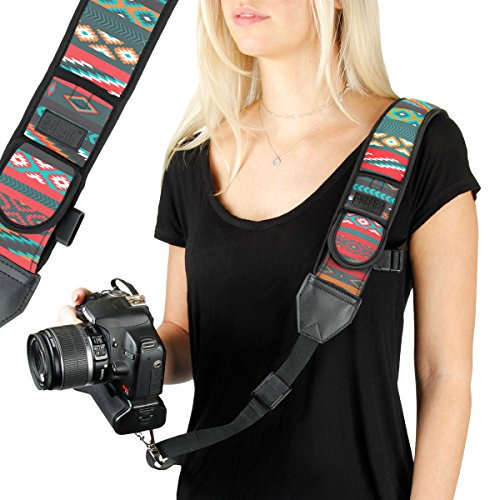 USA Gear Correa para El Hombro De La Eslinga De La Cámara con Neopreno Ajustable, Correa De Seguridad, Hebilla De Liberación Rápida - Compatible con Cámaras Canon, Nikon, Sony Y Más - Aztec