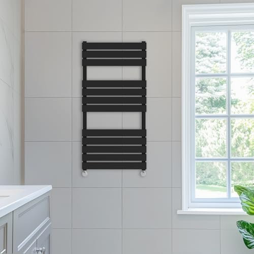 NRG 1200 x 600 mm Designer Flat Panel Heated Towel Rail Radiators Black Bathroom Radiator