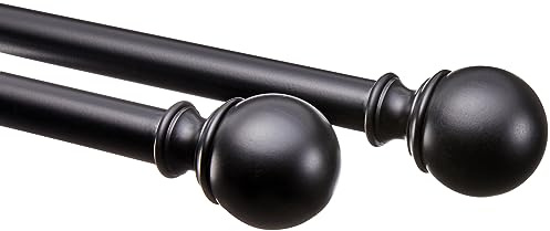 Amazon Basics Ausziehbare Gardinenstange mit runden Kappen-Endstücken, 91 bis 183 cm, 2 Stück, Schwarz