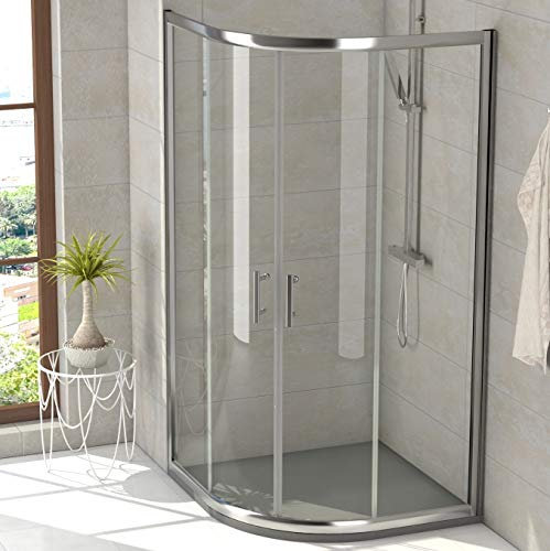 Mampara Ducha SEMICIRCULAR curva corredera - EstiloBaño® MIAMI - 2 Fijos y 2 Puertas correderas- TRANSPARENTE 4 hojas cristal templado - medidas 80x80 radio 550 (intervalo 78,5-80 x 78,5-80)