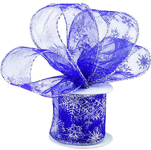 6,3 cm in der Breite Organza Band Schneeflocke Verdrahtet Schier Funkeln Band mit Spule für Weihnachten Dekoration, Geschenk Verpackung, Party Dekoration (Dunkelblau, 45 m)