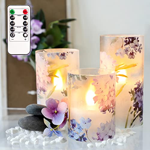 Silverstro Flammenlose Hortensienkerzen mit Fernbedienung blinkt Glas Echtwachs LED-Kerzen - Home Party Hochzeit Romantische Liebe Thema Sommer Urlaub Dekor - 3 Stück