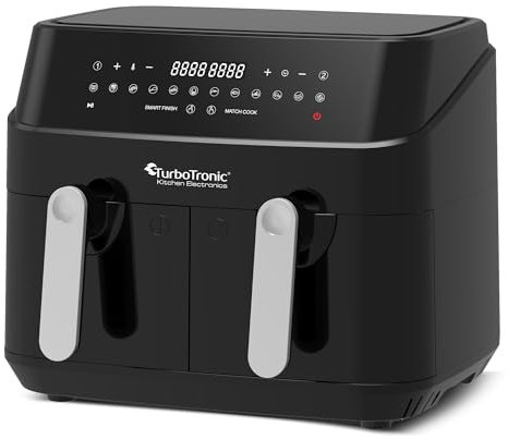 TurboTronic Doppel Heißluftfritteuse XXL, digitale Heißluft-Fritteuse, 9L (2x 4,5L Doppelkammer), 12 Programme, Airfryer, Fritteuse ohne Fett (schwarz)