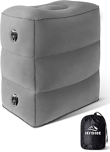 JefDiee Inflatable Foot Rest Pillow, Kids Airplane Bed, Adjustable 3 Layers Height Leg Rest Pillow, Airplane Travel Essentials Great for Office, Home, Trains, Cars