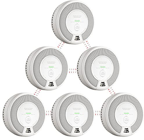 X-Sense Kombinierte Rauch- und Kohlenmonoxid-Melder, Funkrauchmelder, 10 Jahre batteriebetrieben Feuer- und CO-Melder, SC06-W, 6er Set