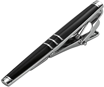 Whoiy Krawattennadel Schwarz, Krawattenklammer Set Edelstahl Silber Schwarz 3 Zeilen Rechteck für Männer Kostenlose Gravur mit Geschenkbox