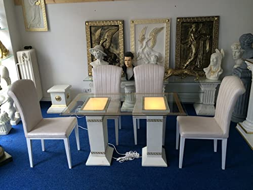 Bavary Beleuchteter Esstisch Licht Glastisch, Säulentisch, Designertisch Wohnzimmertisch Kanzleitisch, Praxistisch 100% Handgefertigt Antik Stil Retro Medusa Mäander Versac, 6035