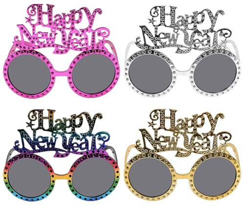 Leonshco Silvester Deko, Happy New Year-Glitzer-Partybrillen, Lustige Party Brille, Silvester Party-New Year Decoration-Brille für Silvester-Party-Zubehör, Silvester Foto Requisiten, Party-Geschenke