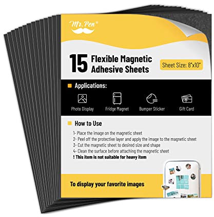 Mr. Pen- Adhesive Magnetic Sheets, 8 x 10, 15 Pack, Magnetic Sheet, Magnet Sheets with Adhesive, Magnet Sheet, Magnetic Sheets with Adhesive Backing, Magnetic Paper, Magnet Paper Sheets