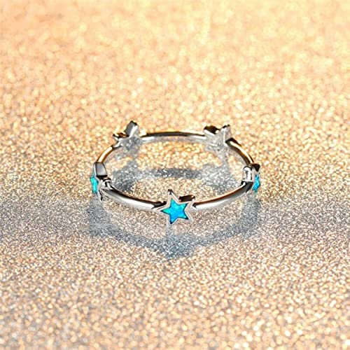 YAHOYA Mode Blau Imitation Opal Stern Ringe für Frauen Schmuck Accessoires Mädchen Geschenk Roségold/Silber Farbe Nette Frauen Ringe