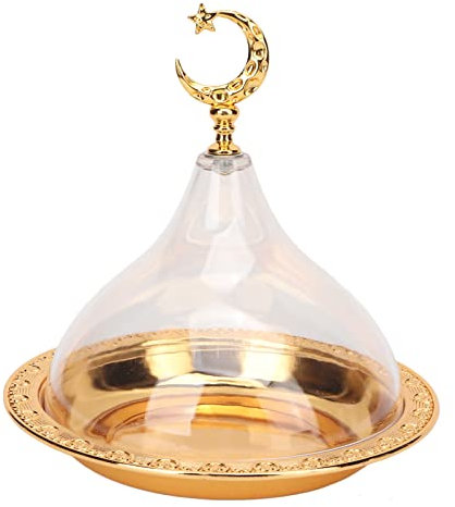 Fockety Golden Cake Stand with Dome Lid, Vintage Design, Large Cupcake Server, Ramadan Eid Party Supplies
