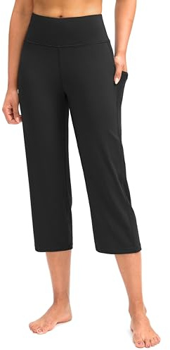 G Gradual Capri Pants for Women High Waist Workout Yoga Pants with Pockets Tummy Control Leggings Crop Straight Pants(Black,XL)