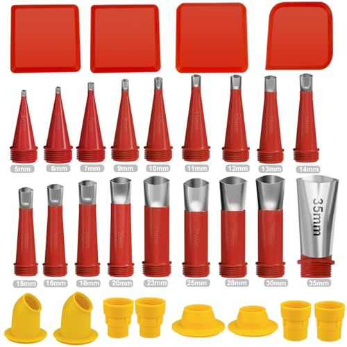 30Pcs Caulking Finisher Kit, Caulking Nozzle Tips Stainless Steel 18 Caulking Nozzle Applicators with 8 Connector Caulking Guns and 4 Grout Scraper for Bathroom Kitchen Doors Windows
