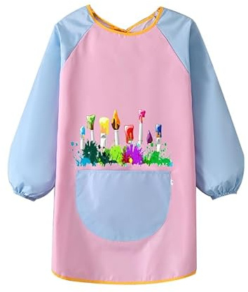 Voarge Bata de pintura para niños, resistente al agua, para niños de 6 a 12 años, costuras bicolor con mangas para pintar y manualidades, hornear y cocinar, Tablero de dibujo, L: 73 cm, Buste: 95 cm,