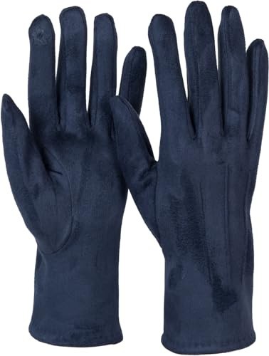 styleBREAKER Damen Touchscreen Handschuhe Einfarbig mit Ziernähten, warme Fingerhandschuhe, Winter 09010043, Farbe:Dunkelblau