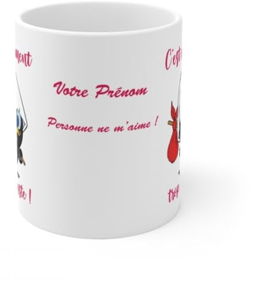 Jm-Déco Mug personnalisé Personnalisable Caliméro avec prénom ou Petit Texte - Idée Cadeau - Mug Original pour Enfant ou Adulte