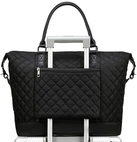 Bluboon Travel Tote Bags with Zipper Ladies Canvas Bag Weekender Overnight Bag for Women Carry on Duffel Bag Trolley Sleeve