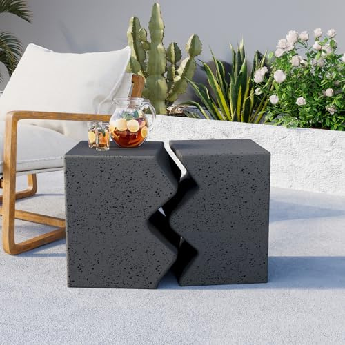 COSIEST Beistelltisch aus Beton, rechteckig, für den Außenbereich, dekorativer Gartenhocker für drinnen und draußen, Akzenttisch, Terrasse, Beistelltisch, Beistelltisch, mit Punkten, Dunkelgrau