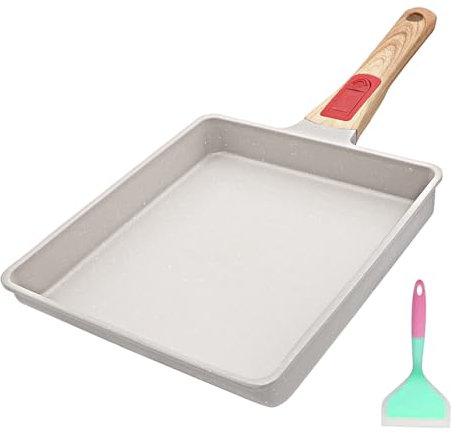 AIKENBBKK Sartén Japonesa Antiadherente para Tortillas, 23x21 cm Grande Tamagoyaki Sartén con Mango Desmontable Rectangular Sartén para Huevos, Apta para Horno y Lavavajillas (Blanco)