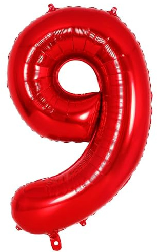 Ponmoo 40 inches Foil Balloons Numbers 9 Red (101cm), Inflatable Helium or Air, Giant Balloon Number 0-9, 10-29, 30-100, Grand Balloons for Anniversary Wedding Birthday Party Decoration