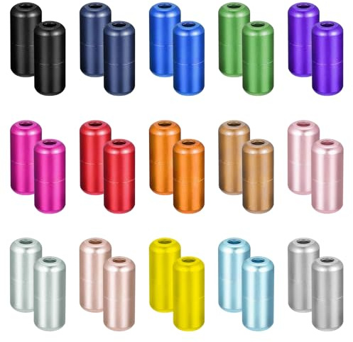 Waltool 30Pcs Shoelace Buckle Lock Assortment Set, 15 Colors Aluminum No Tie Shoe Lace Turnbuckle Connectors, Shoe Lace Tip Ends for Sneaker Hiking Boots Shoes Repair, Black, Silver, Red, Pink, Green,
