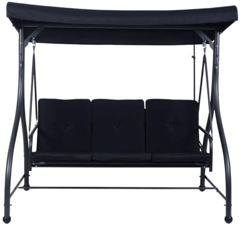 SFAREST 3 Seater Swing Chair, Hammock Bench Garden Swing Seat with Adjustable Canopy and Cushions, Outdoor Hanging Rocking Chair for Balcony Backyard Poolside (Black)