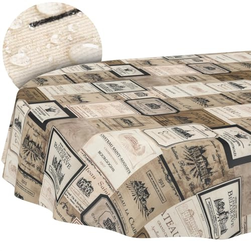 Tischdecke Stoff abwaschbar Tischtuch Tafeldecke pflegeleicht Lotuseffekt schmutz- & wasserabweisend für Indoor Outdoor Tischdecke Oval 180x140cm Schnittkante Wein