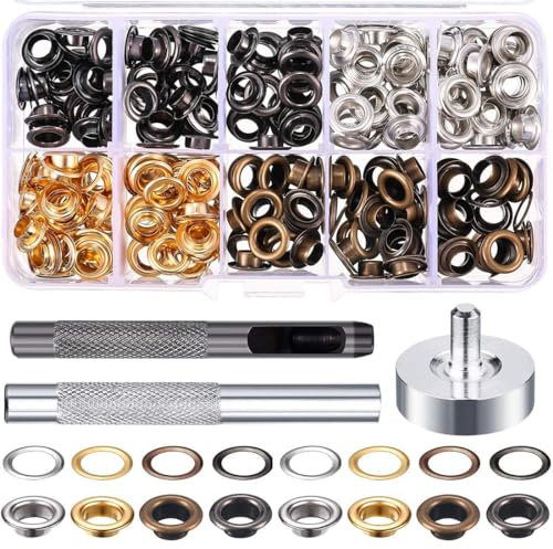 200 Kits Outils à Œillets, Kit d'œillet en Métal avec 3 Outils pour Facile à Installer, Oeillet Couture pour Toile/Cuir/Bannière/Rideaux/Vêtement, Oeillets Couture Est de 6mm, Grommet Eyelet