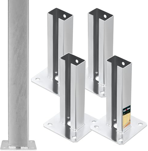 KOTARBAU® Set 4-Pack Stolpfot - Stolphållare - Stolpsko - Galvaniserat Stål - 60x40 mm - Silver - Påskruvningshylsa - Väderbeständig