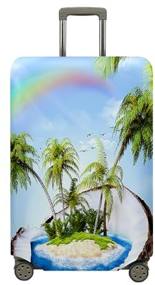 Highdi Kofferhülle, Elastisch Reise Kofferschutzhülle Reisekoffer Koffer Schutzhülle, 3D Kokosnussbaum Kofferhülle Kofferschutzhülle, Kratzfest Kofferschutz (Regenbogen,XL (29-32 Zoll))