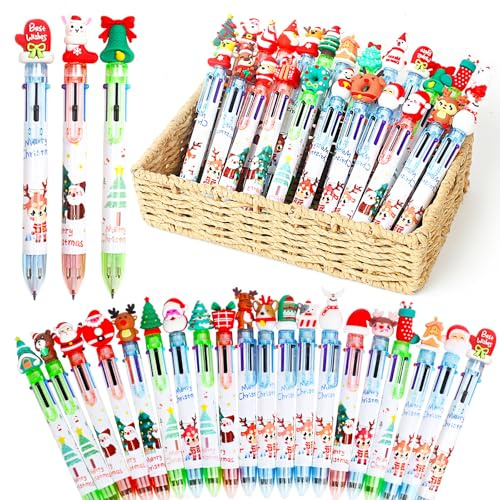 50 Pezzi Penne Natalizie Bambini in 6 COLORI Gadget Natale Bambini Regalini Fine Festa Compleanno Penne a Sfera Colorate Gadget Compleanno (50)