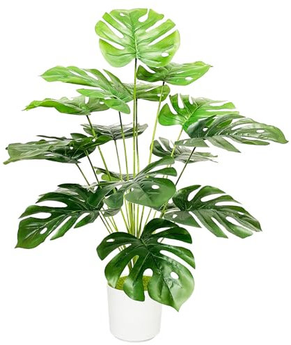 Zelihrdu Piante Finte da Interno, Piante Artificiali Esterno, Tropicale Palma Finta con Vaso Plastica Soggiorno Decorazioni Camera da Letto Balcone Casa Ufficio Giardino (75cm Grande Palma Monstera)