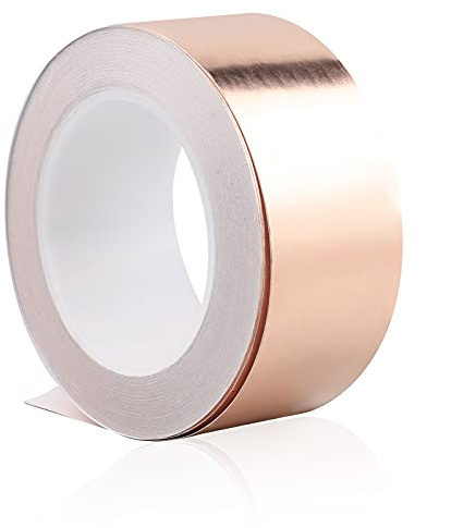 CPROSP 20 M*5 CM Ruban Feuille Cuivre, Cuivre Foil Tape de Blindage EMI Auto-adhésif, Répulsif pour Escargots, Épaisseur 0,05mm