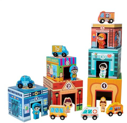 Garage pour voiture jouet, kit de jeu de ville en bois, blocs de construction, jeu de ville pour Thanksgiving, Noël, fête des mères