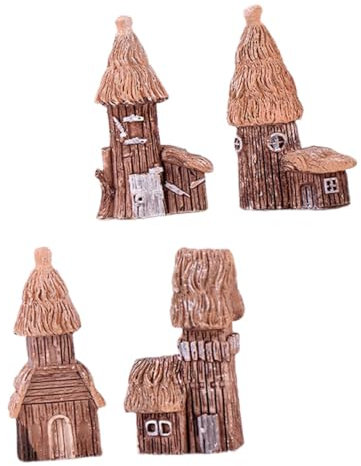 Yardwe 4piezas Decoración De Castillo De Madera Casa De Hadas Cabaña Miniatura para Decoración De Jardín Artesanía De