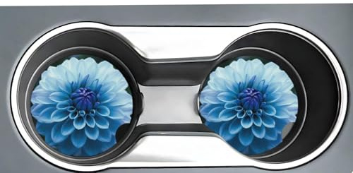Lot de 2 dessous de verre universels en céramique pour porte-gobelets, motif fleur de dahlia bleu, 6,5 cm, super absorbants, antidérapants, accessoires d'intérieur de voiture, pour homme et femme