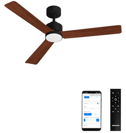 CREATE / WIND MODERN M/Ventilador de techo con luz negro madera oscura con Wifi y mando / 40W, Luz LED 3 temperaturas, Ø132 cm, programable, 6 velocidades, función verano-invierno