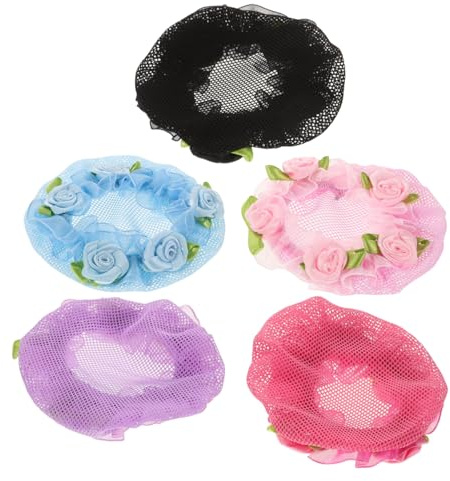 SHERCHPRY 5stücke Gehäkelter Haarschlauch Mit Blumenrand Farbige Haarnetze Aus Polyester Wiederverwendbare Elastische Kopfbedeckung Für Ballett Eiskunstlauf Und Rhythmische Sportgymnastik