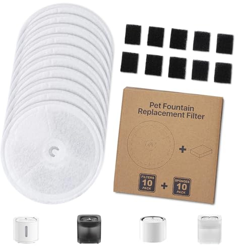 10 filtros de repuesto para fuente de gato + 10 filtros de esponja, compatible con Petkit Eversweet Solo SE/Solo 2/3 Pro/3/2s Fuente de Gato Inalámbrica, Reemplazo del Filtro Redondo para Bebidas para